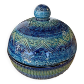 Vintage ceramic bonbonnière in Bitossi Rimini Blue style.
