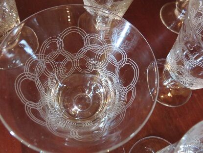 6 art deco wine glasses