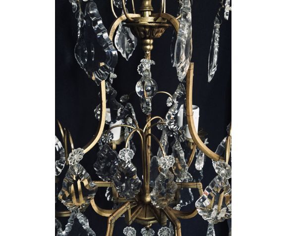 Cage chandelier 6 lights in bronze and crystal