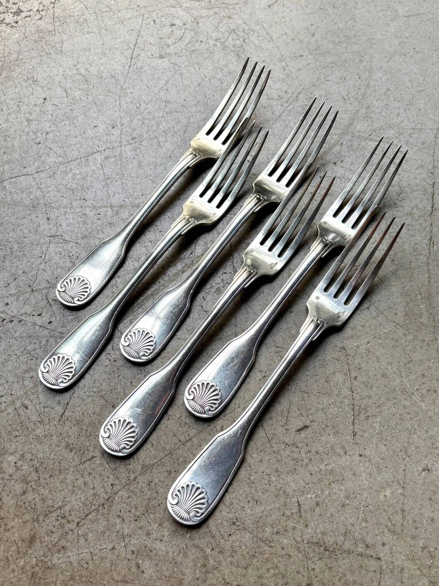 6 Christofle silver-plated forks, shell design