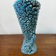 Large sculptural ceramic vase with textured turquoise blue and black glaze – Double horn – H. 31 cm