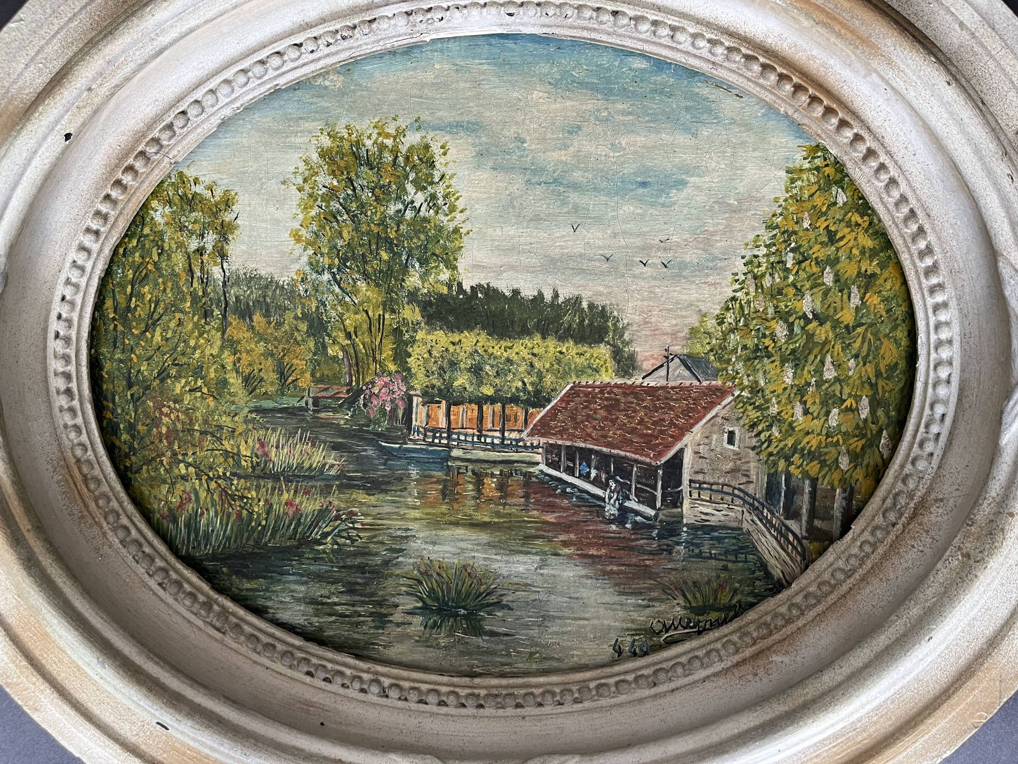 Tableau huile sur toile "Le lavoir"