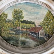 Tableau huile sur toile "Le lavoir"