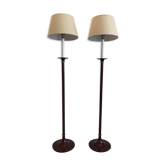 Pair of red enamelled metal floor lamps