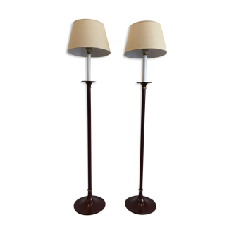 Pair of red enamelled metal floor lamps