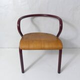 Vintage design children's chair in tubular metal and curved wood