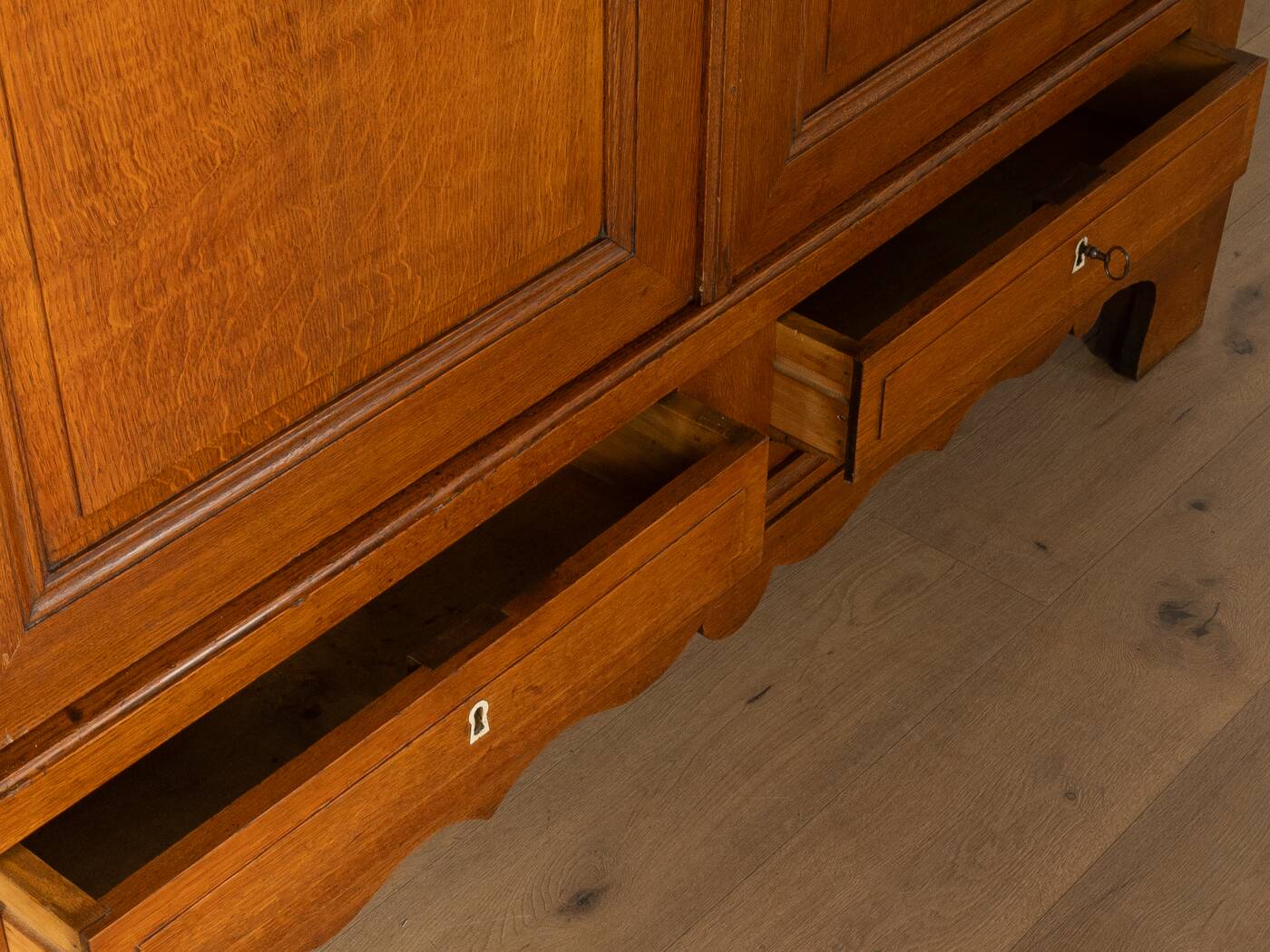 Classic antique wardrobe made of oak, pre-1900