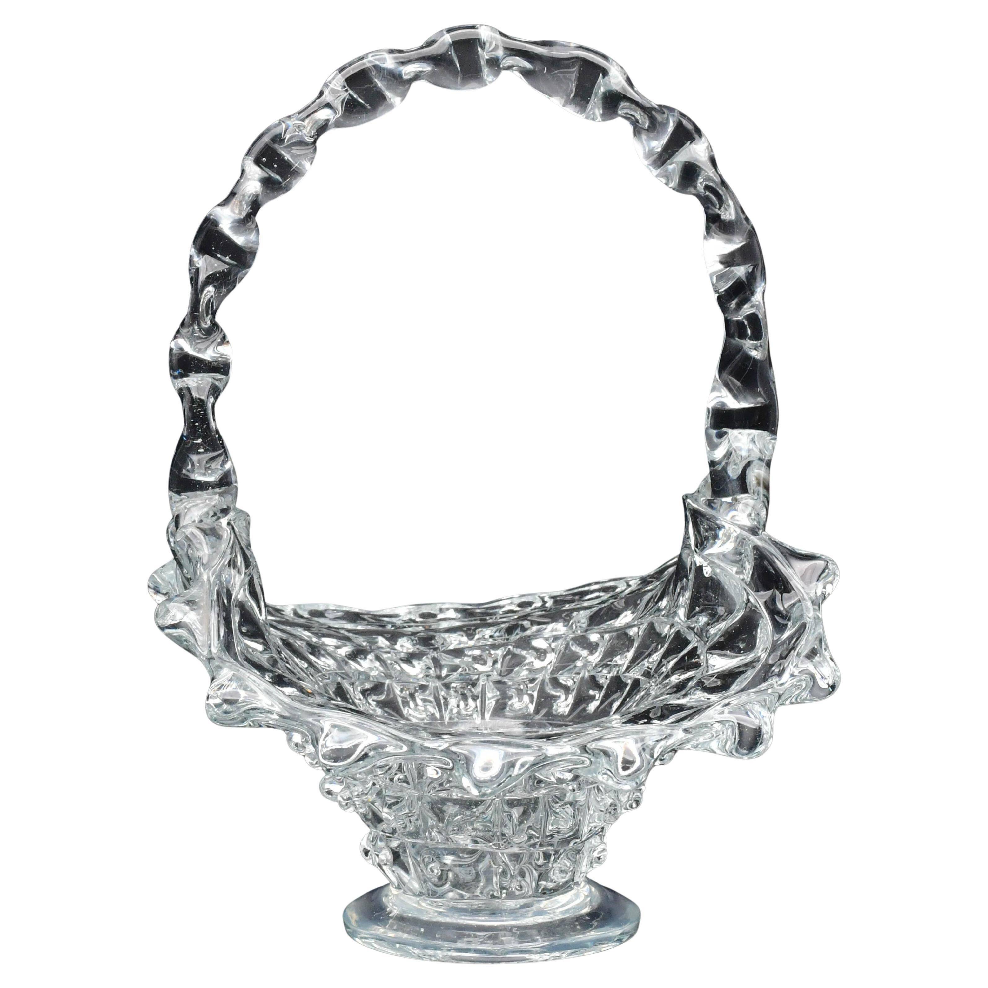Barovier Rostrato Murano Italian glass basket centerpiece vase, 1940s
