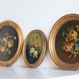 Set of 3 paintings bouquet of flowers