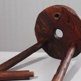 Brutalist tripod stool, solid pine, 1950s