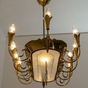 After Pietro Chiesa Italian Brass 12 Lights Candelier Fontana Arte
