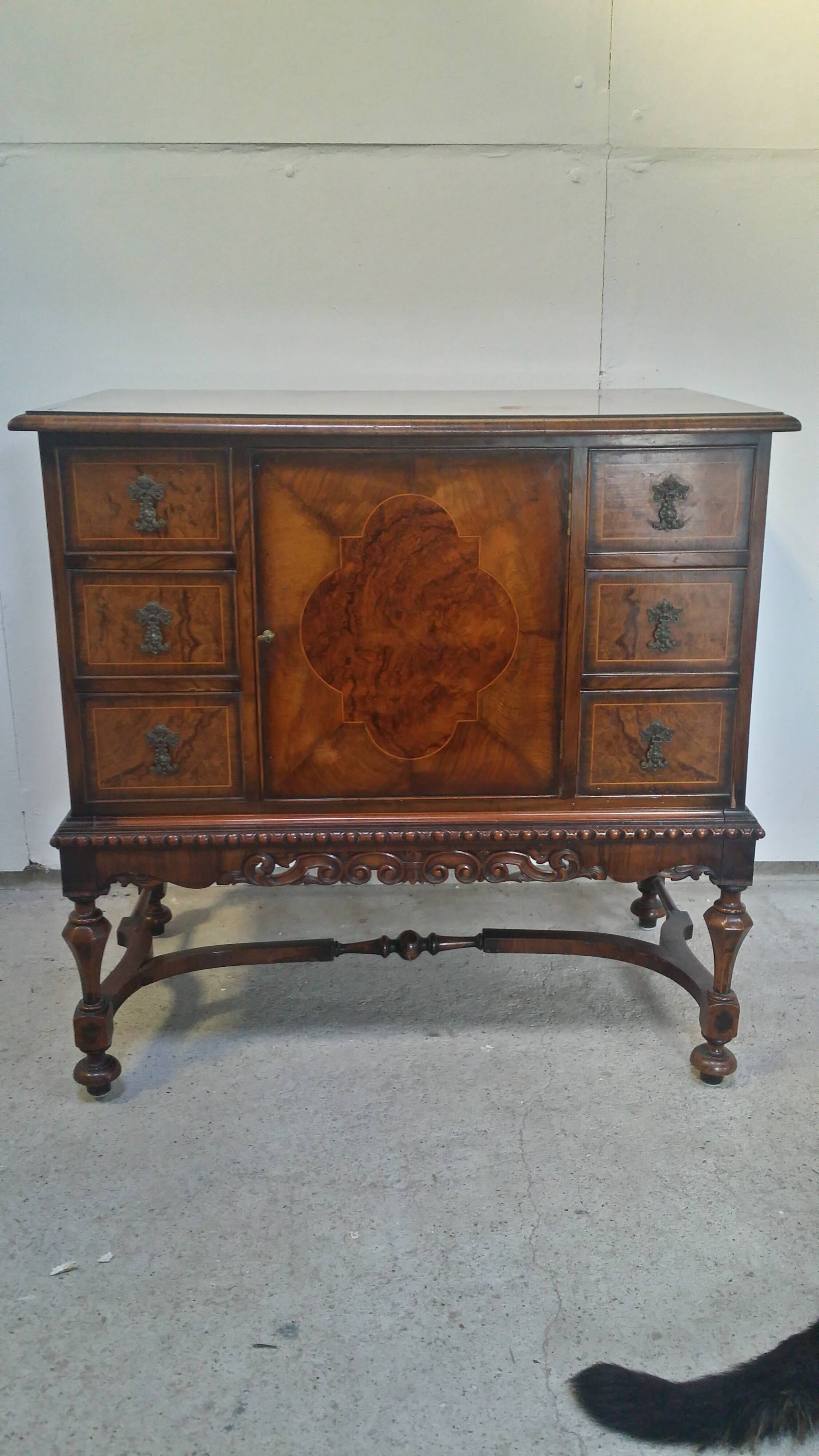 English burl walnut cabinet