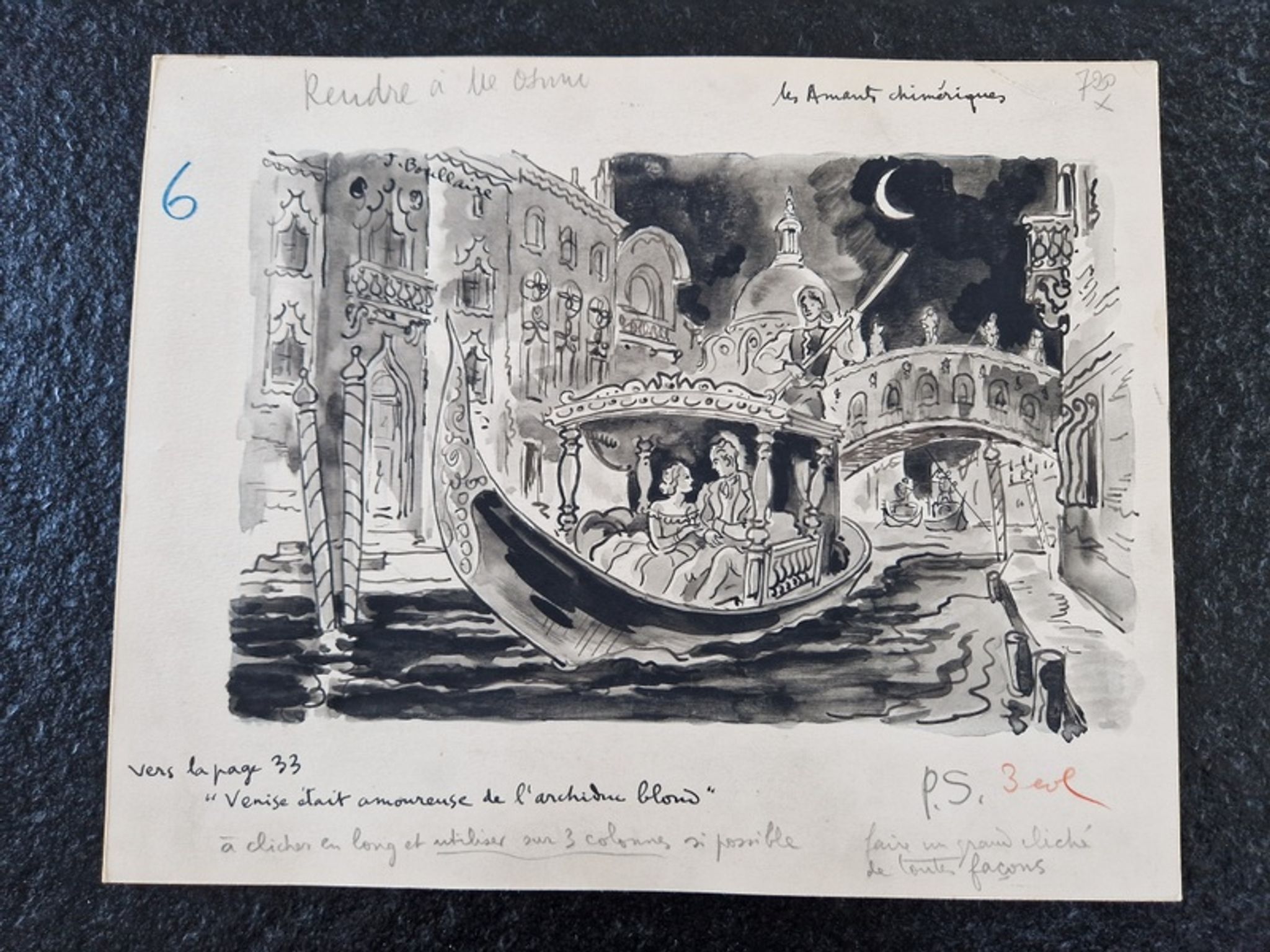 Ink and ink wash on paper - venice was in love jacques boullaire (1893-1976)