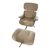Fauteuil lounge pivotant et son ottoman assorti, années 1970