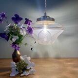 Suspension globe Art Déco en verre dépoli blanc et doré