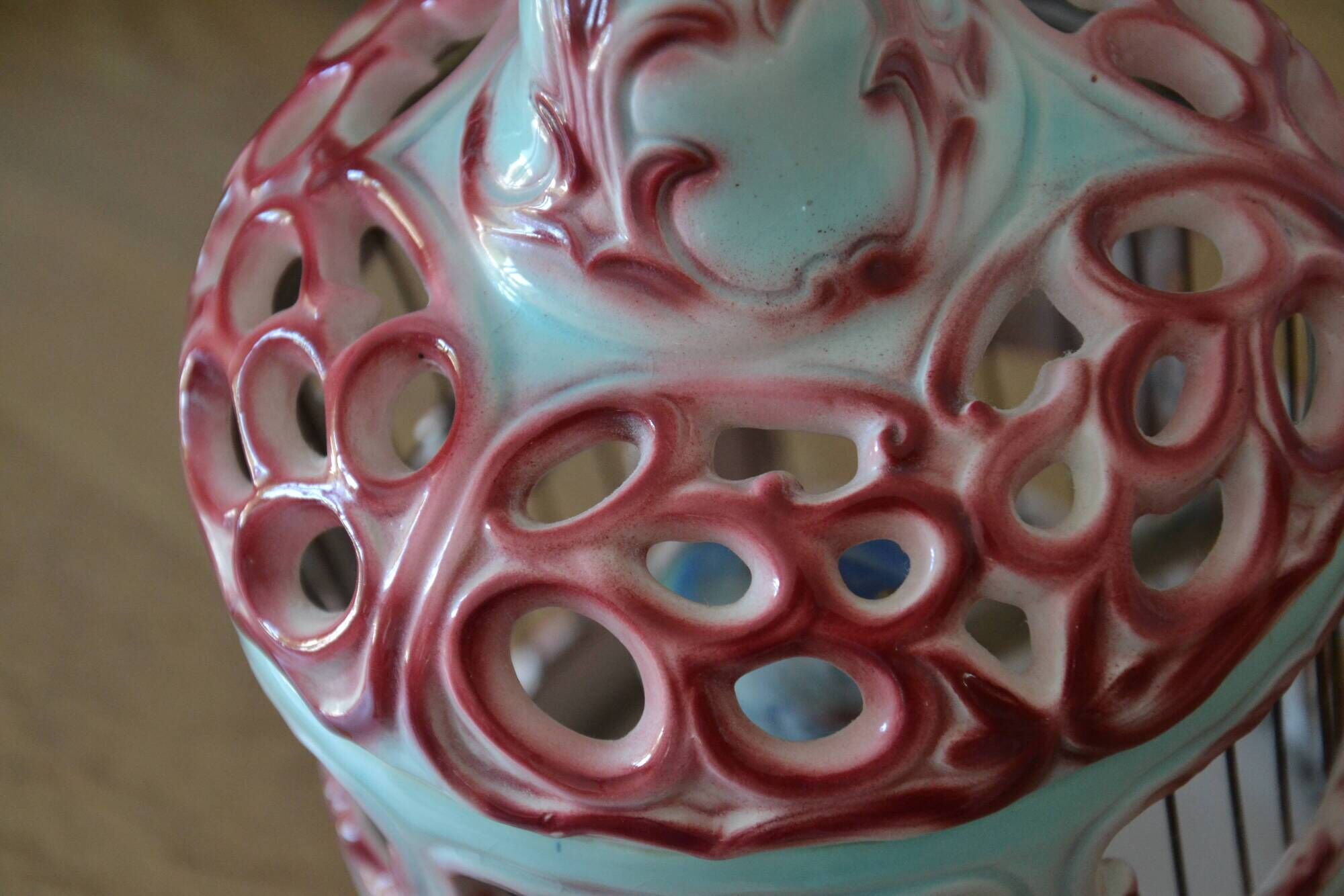 Antique Italian ceramic birdcage