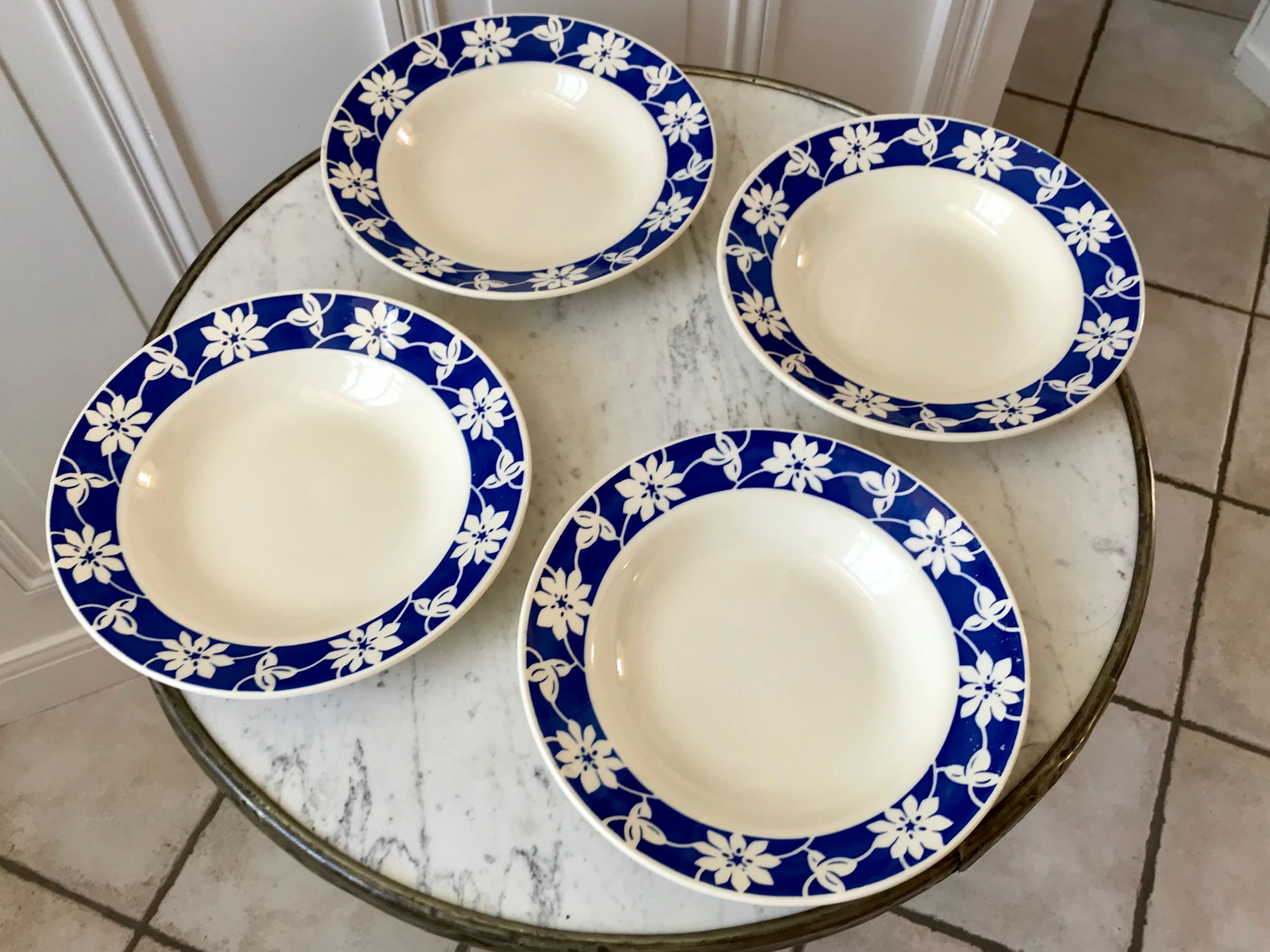 Set of 4 hollow plates Badonviller blue klein 30s