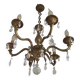 French Mid Century Bronze 6 Light Chandelier With Crystal Droplets 5491