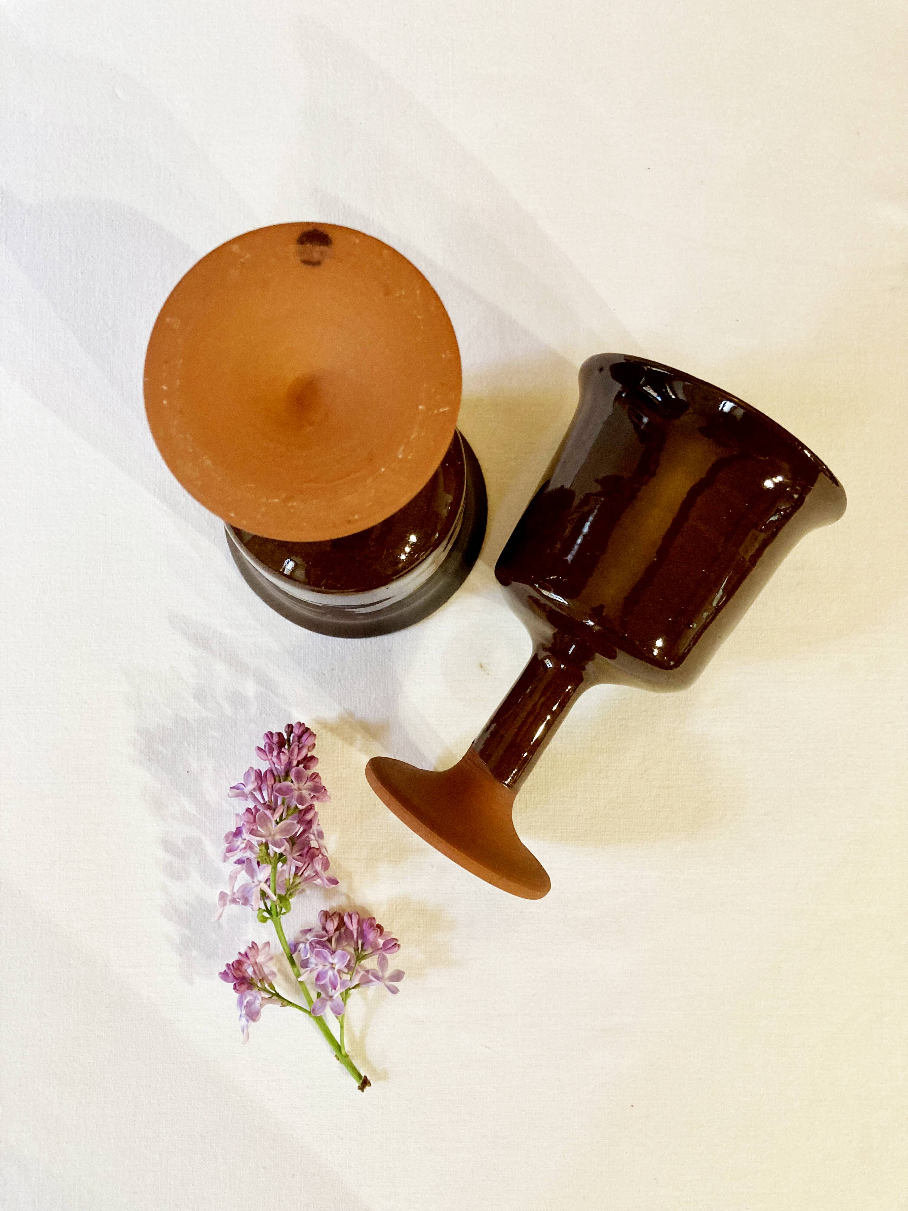 Brown glazed artisanal ceramic stemware