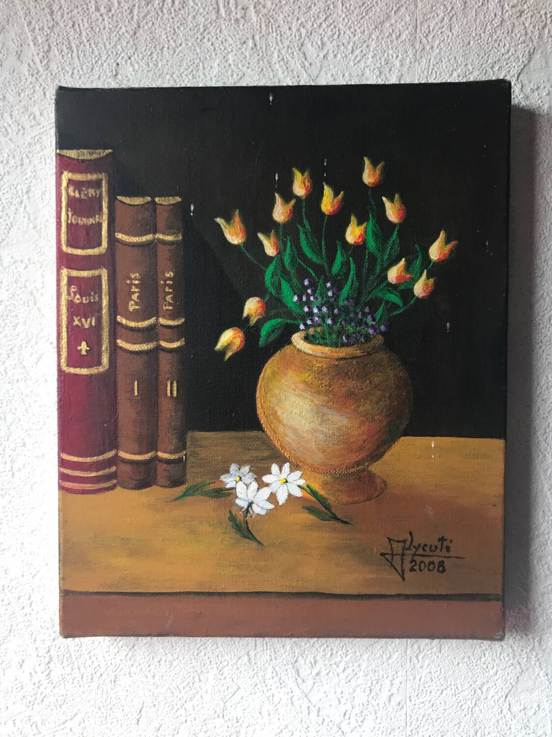 Small oil painting on canvas still life bouquet of flowers
