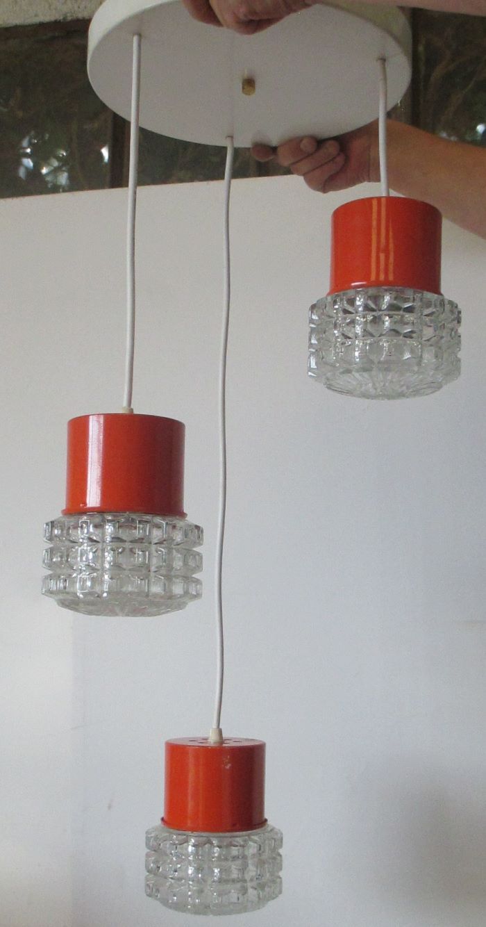 Orange suspension 70's glass 3-globe
