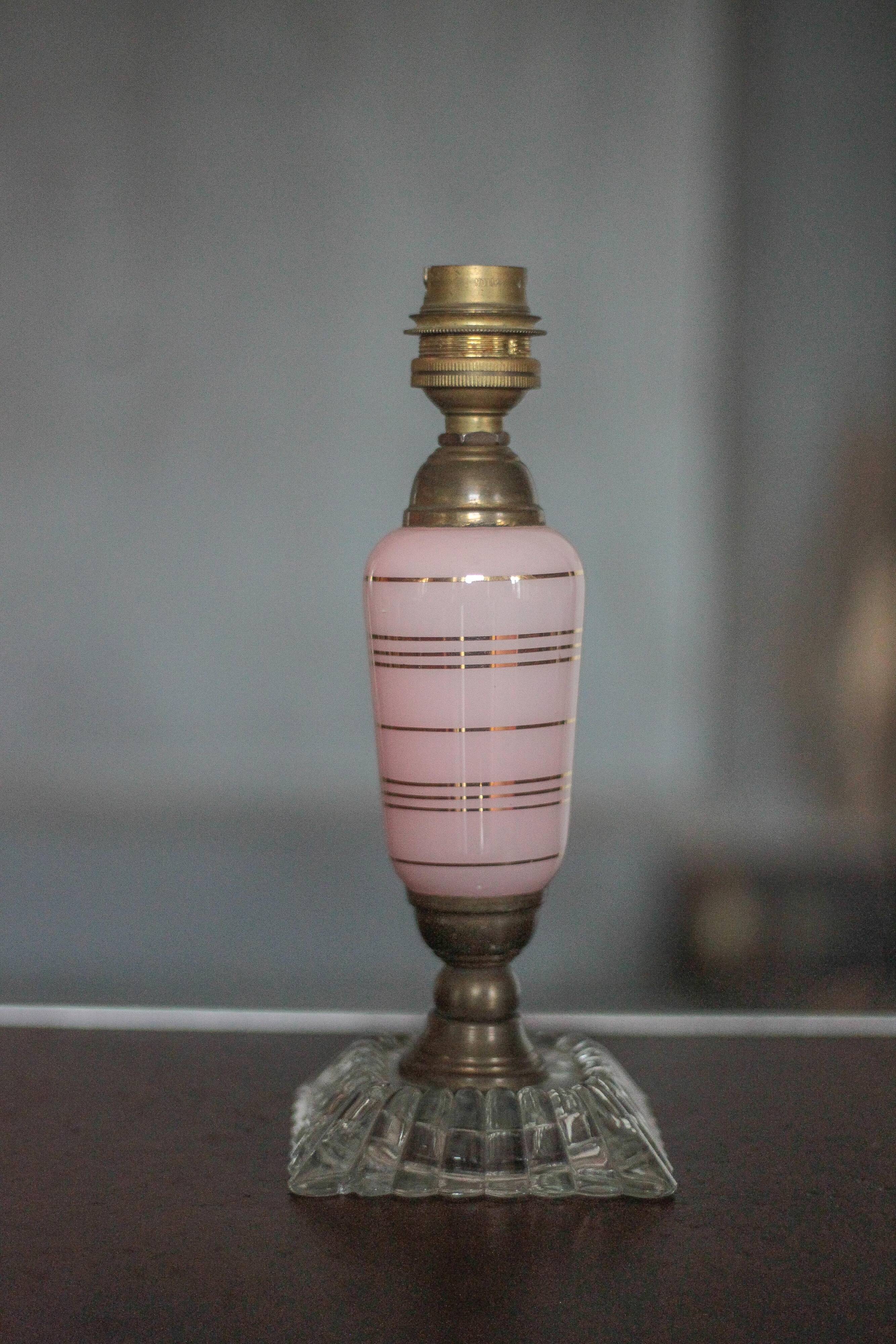 Art Deco lamp base, opaline and glass lamp base, table lamp, decor