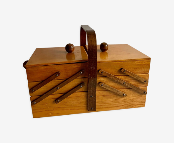 Panier à coudre en bois, années 1960