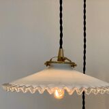 Pair of serrated opaline bistro pendant lamps