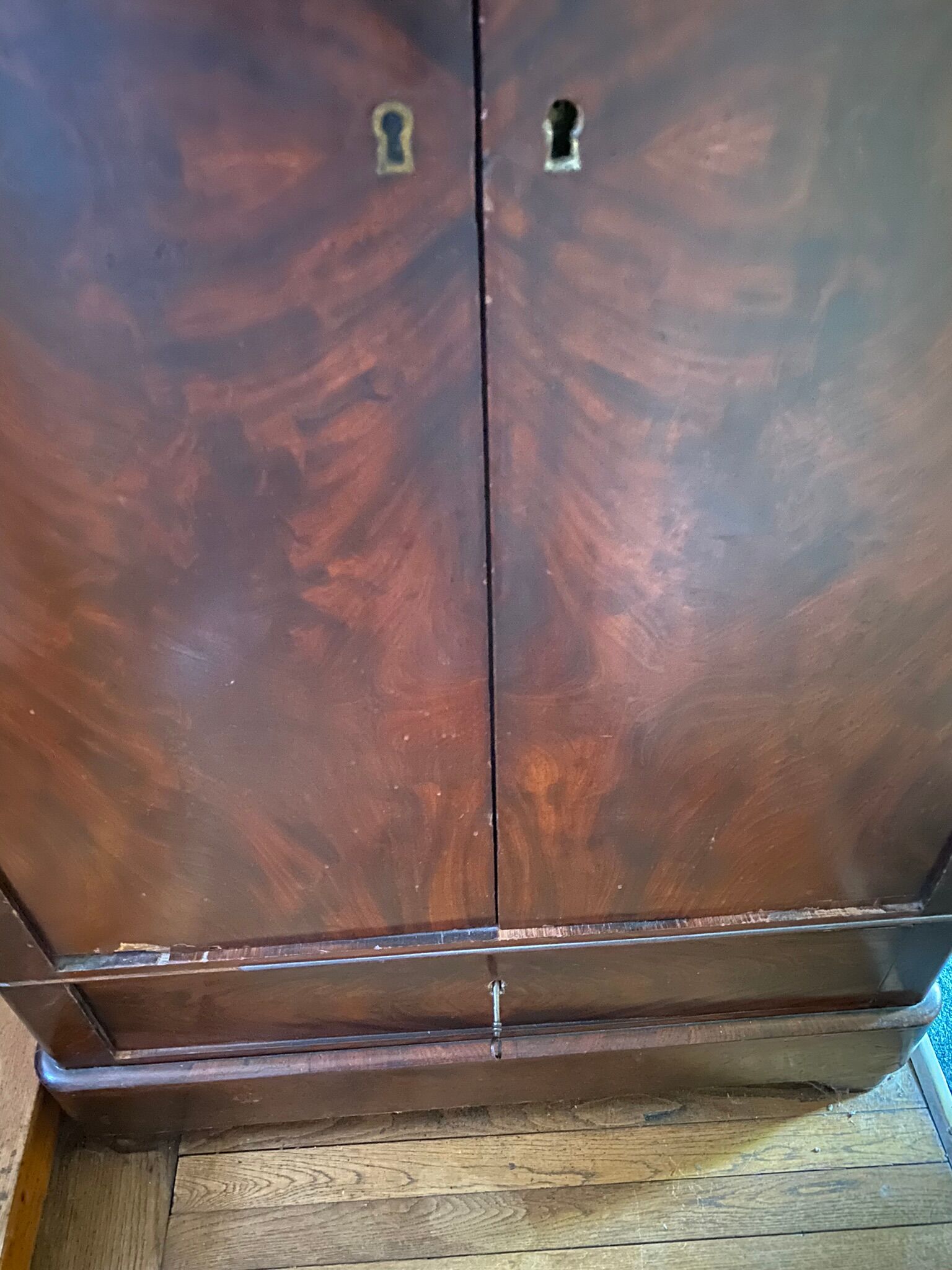 Vintage mahogany wardrobe with large low drawer