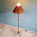 Brass floor lamp with rattan shade, 1950s-60s.