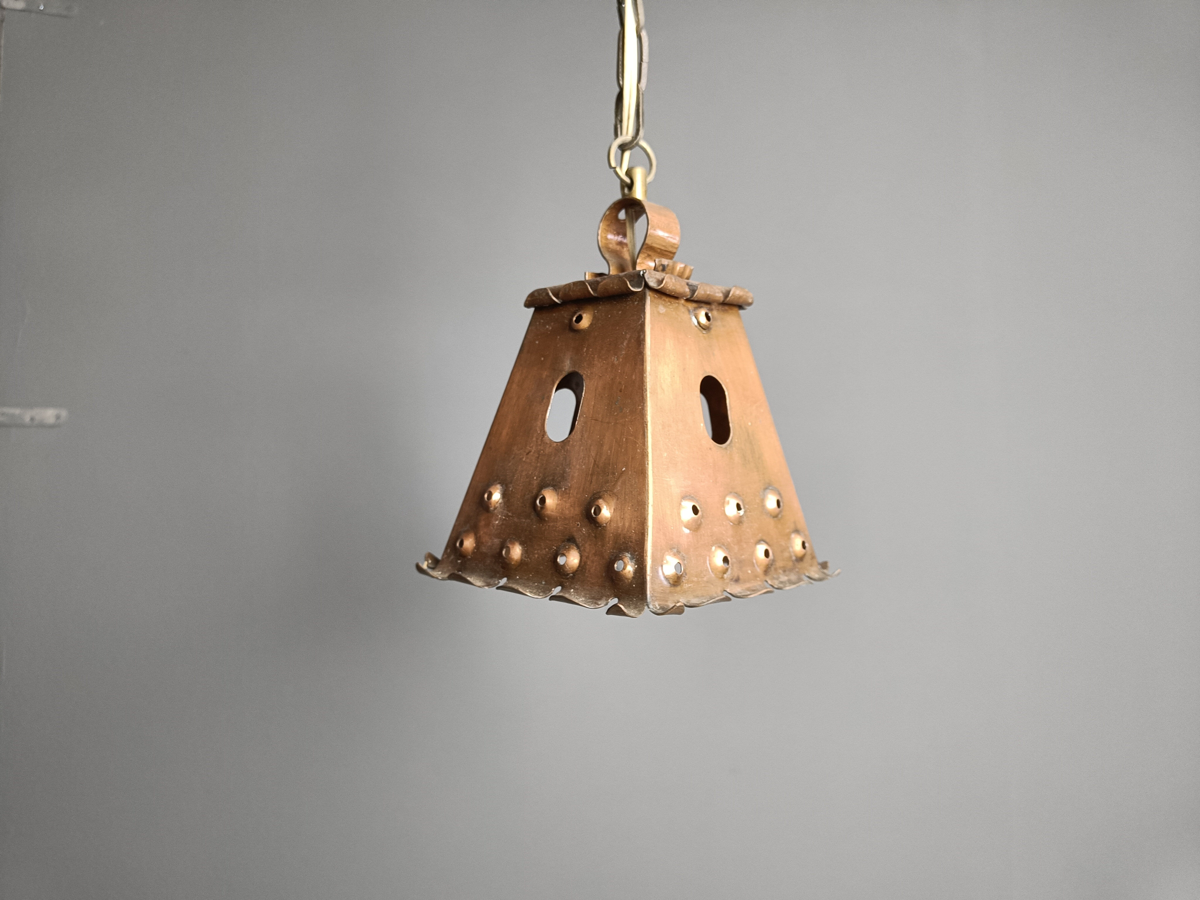 Brutalist copper pendant light, 1970s