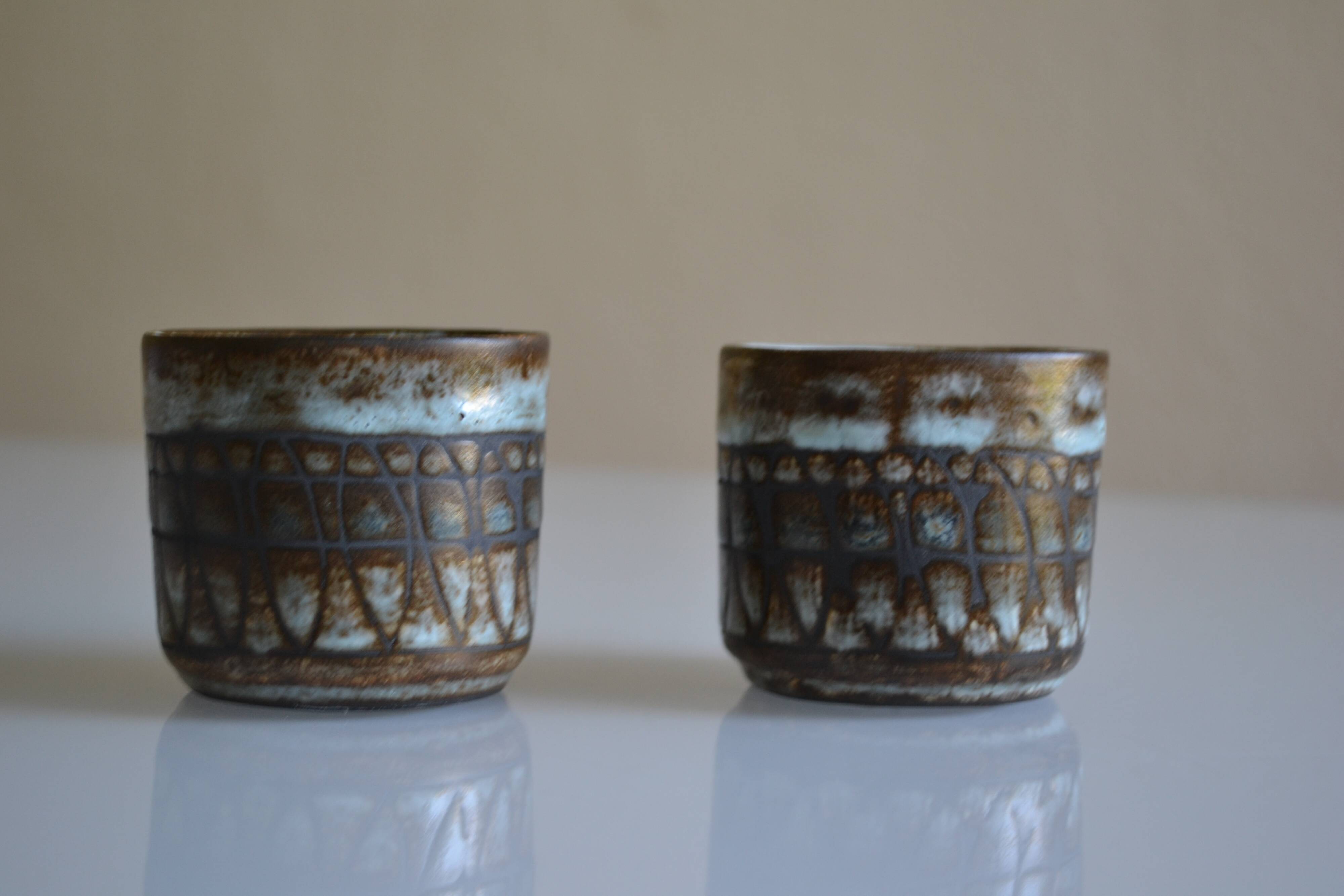 Set of 2 ceramic cups or mugs from the 1950s 1960s signed Rigal