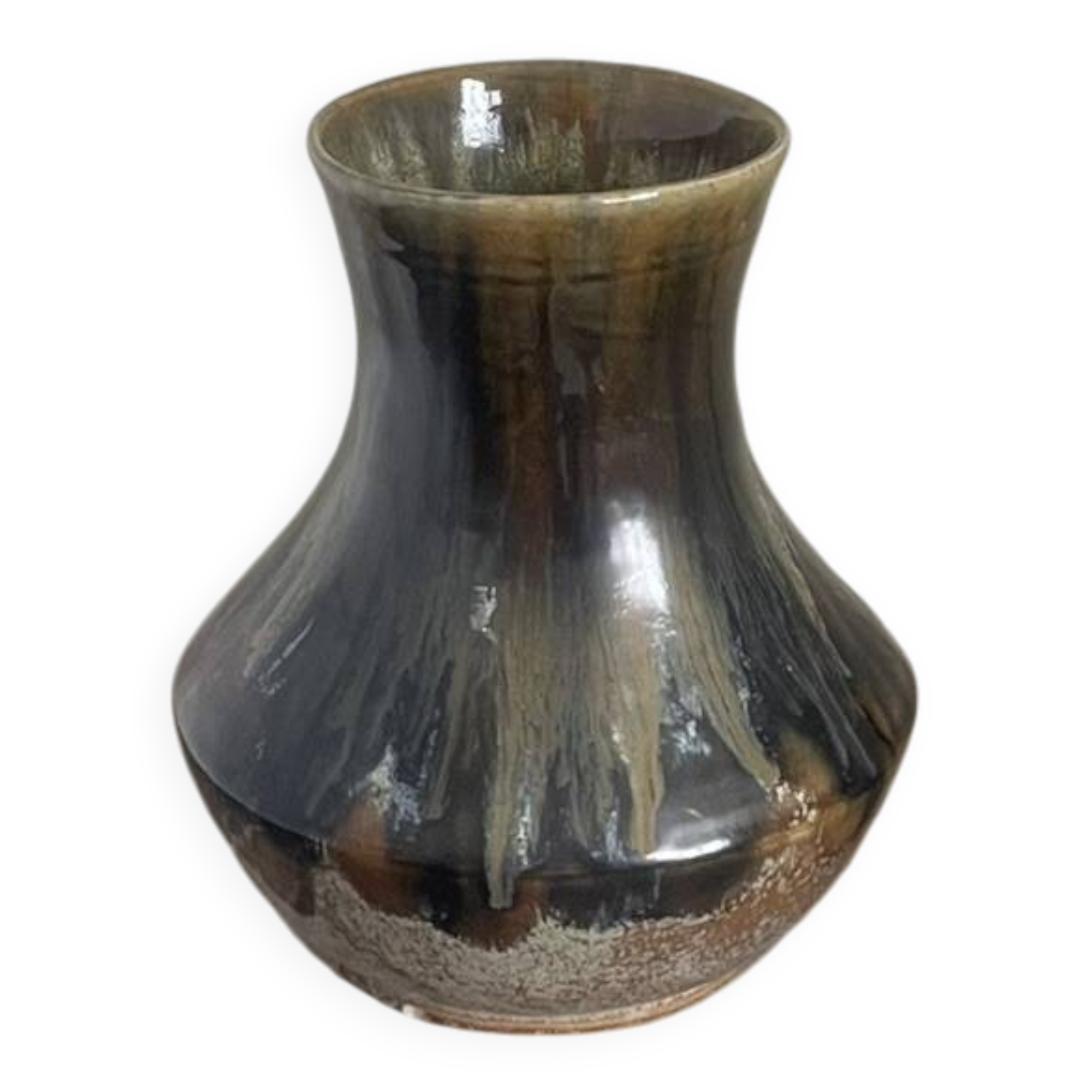 Old Vase Pot ATELIER ART LABREC Glazed Stoneware Green Brown France Pottery