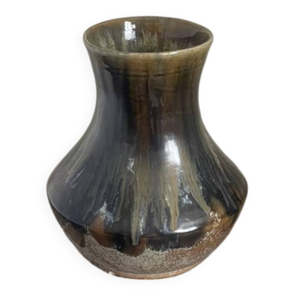 Old Vase Pot ATELIER ART LABREC Glazed Stoneware Green Brown France Pottery