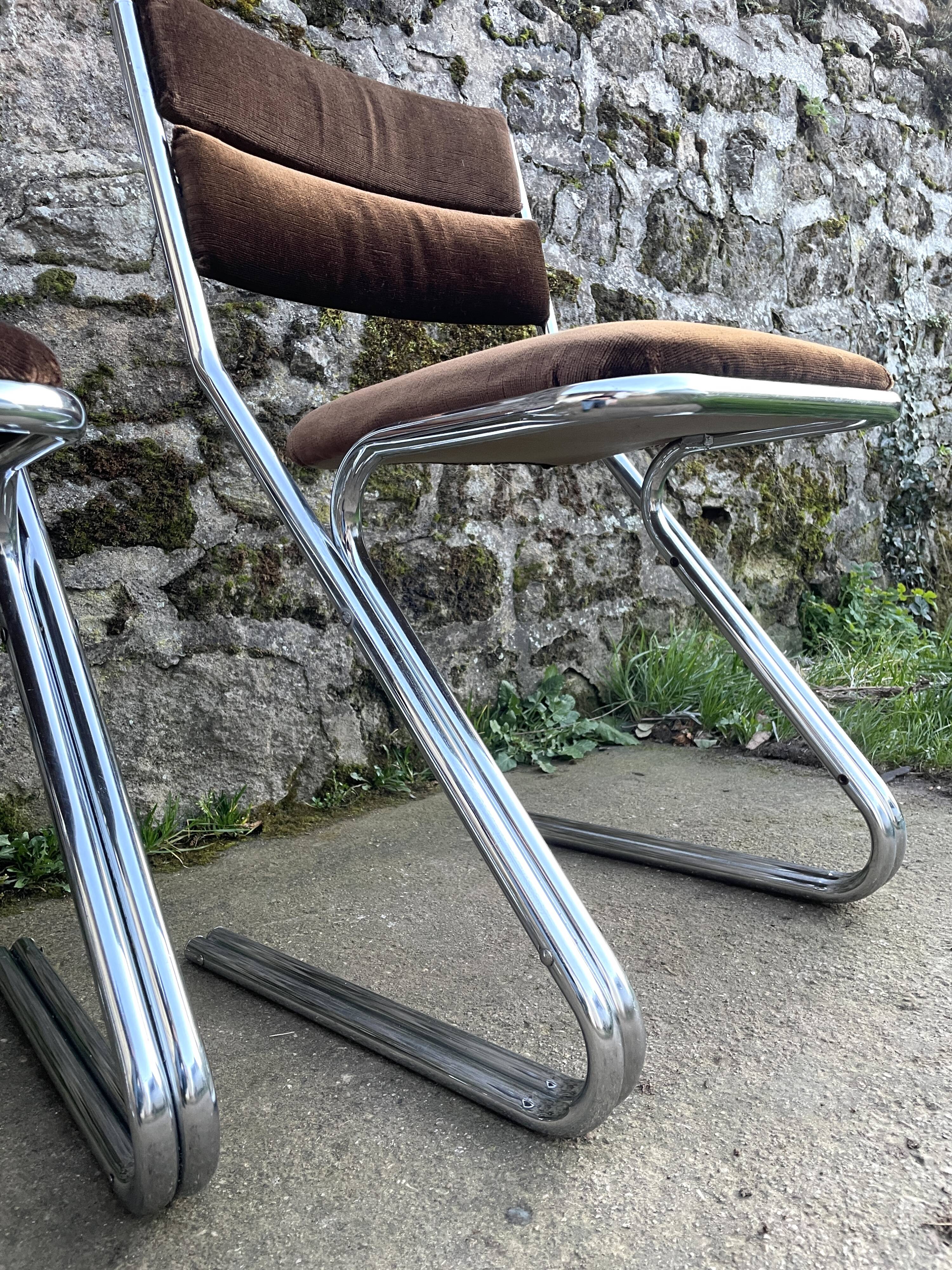 Set of 4 brown velvet zigzag chairs 1970