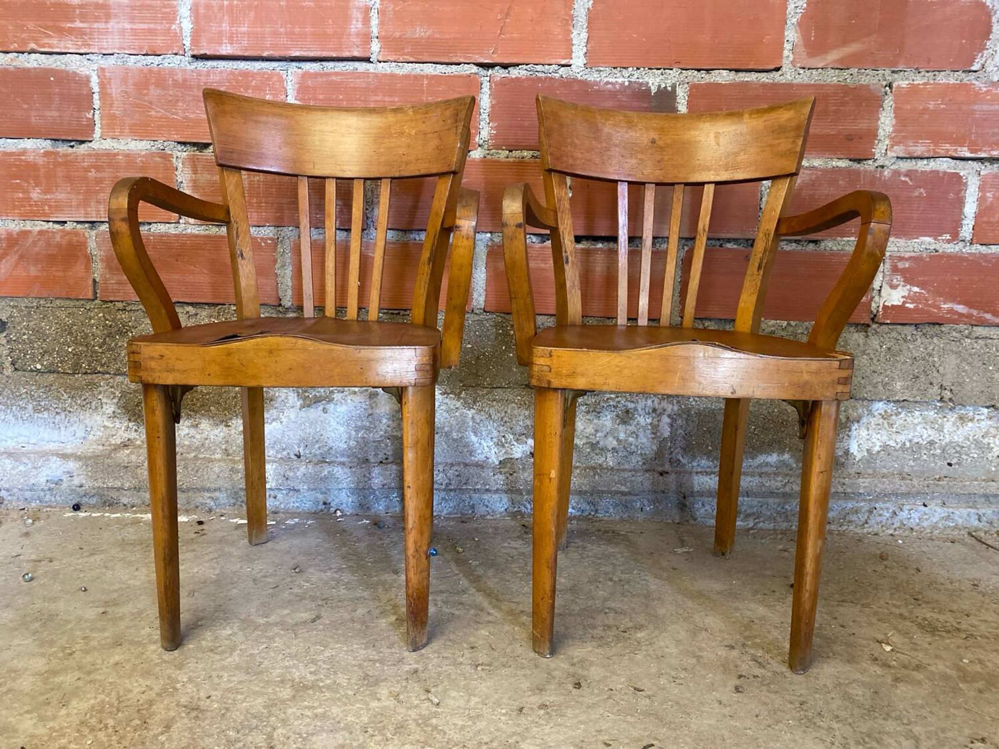 Pair of Antique FISHEL Vintage Wood Armchairs #C623