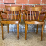 Pair of Antique FISHEL Vintage Wood Armchairs #C623