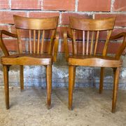 Pair of Antique FISHEL Vintage Wood Armchairs #C623