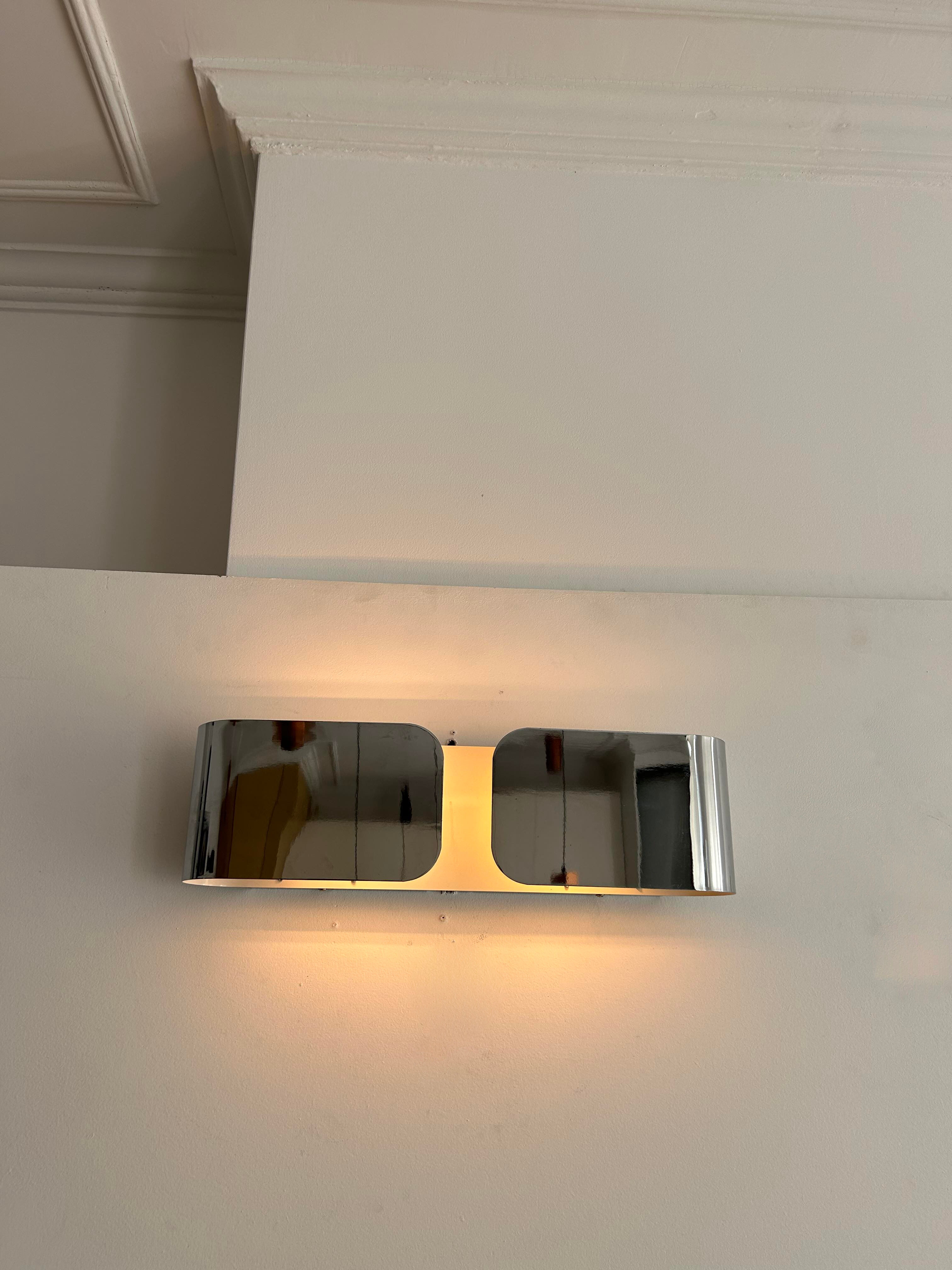Vintage chromed metal wall lamp, France 1980
