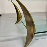 Table basse en verre et pied laiton massif design italien années 60
