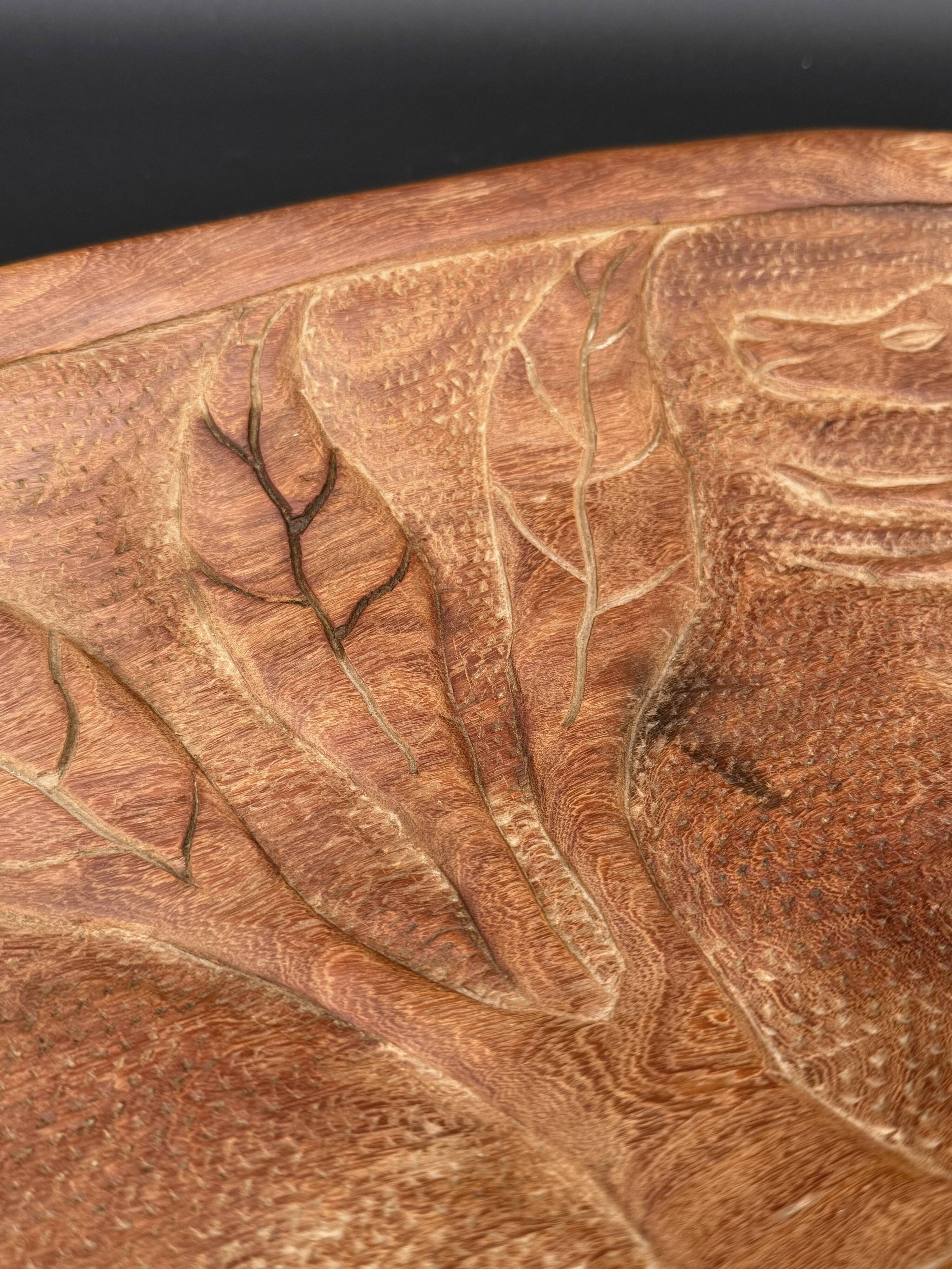 Large carved wall shelf – Stylized goat and billy goat in exotic wood