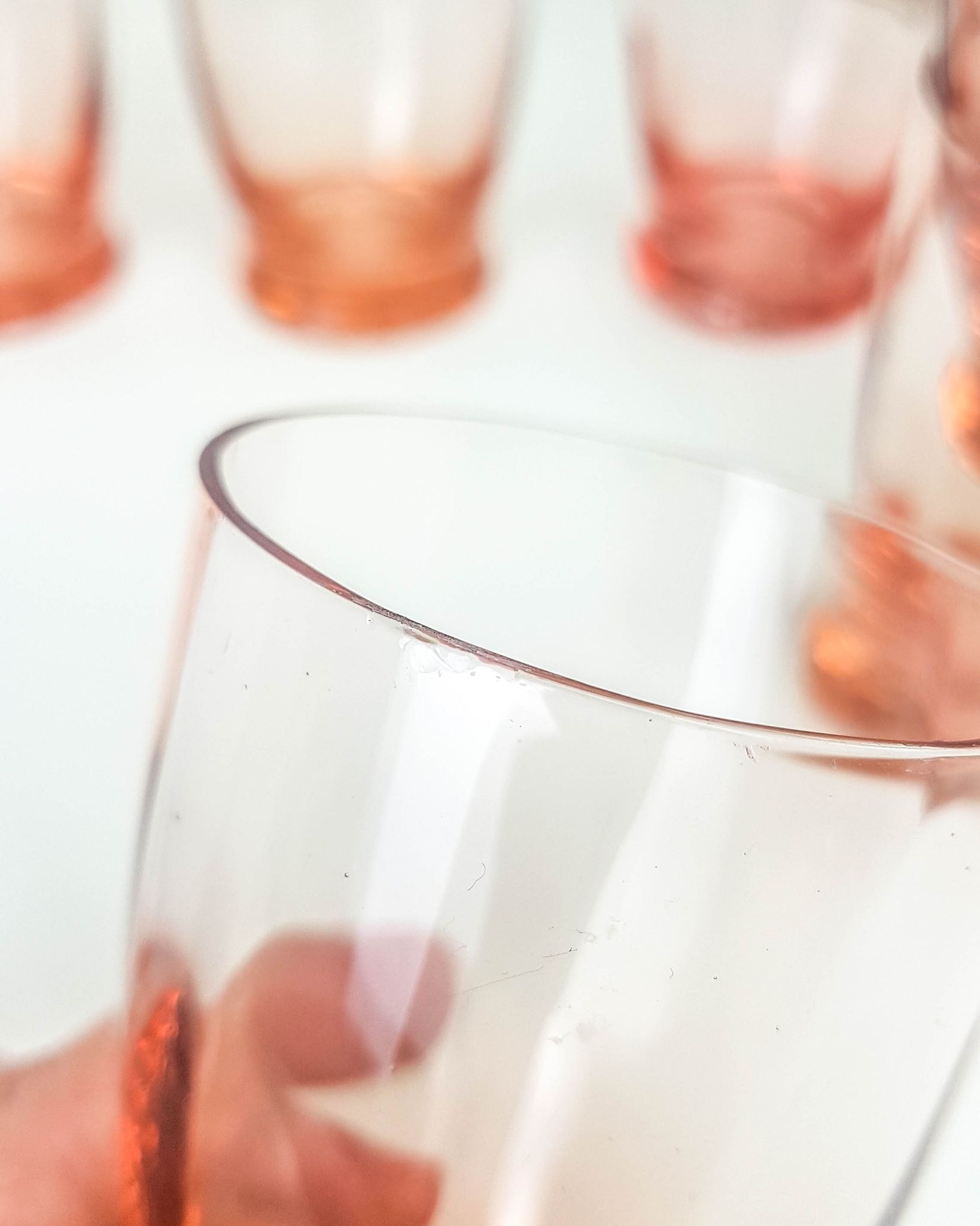 Lot of 11 vintage verrine pink glass liqueur glasses