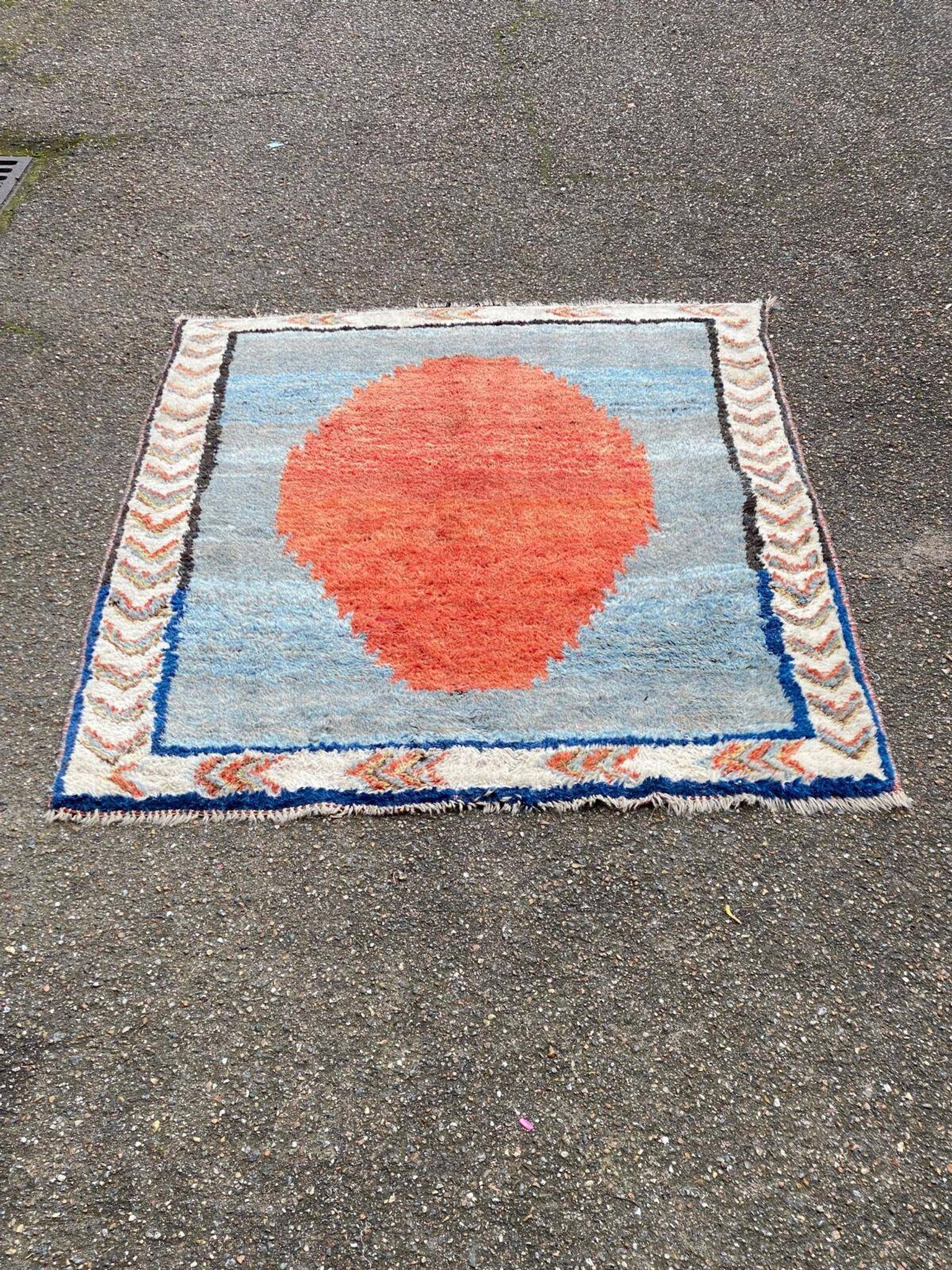 Handmade wool Berber rug with long pile, 110x150cm.
