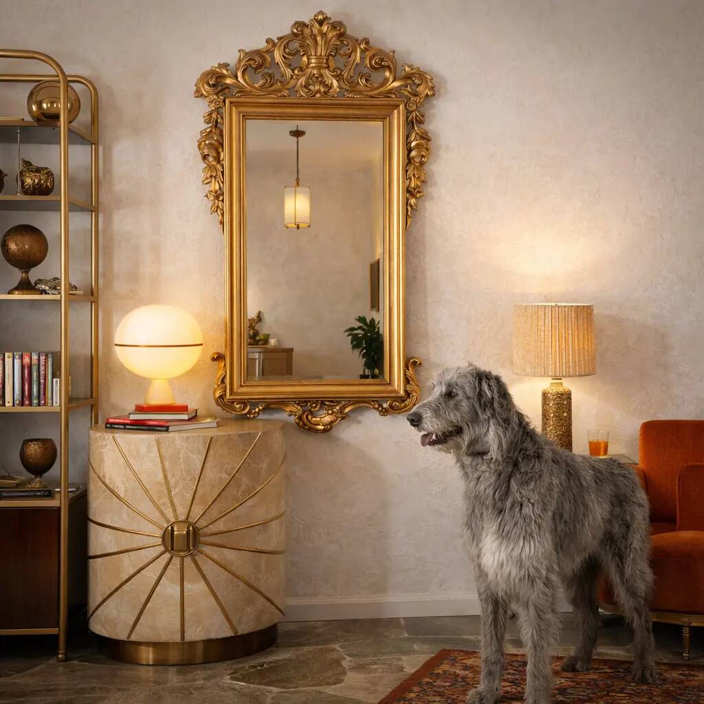 Eclectic antique mirror in carved and gilded wood, Italy, 19th century.