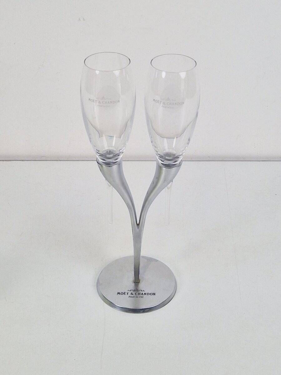 Crystal Champagne Flutes in Holder by Philippe Di Meo for Moët & Chandon, 1980s, Set of 2