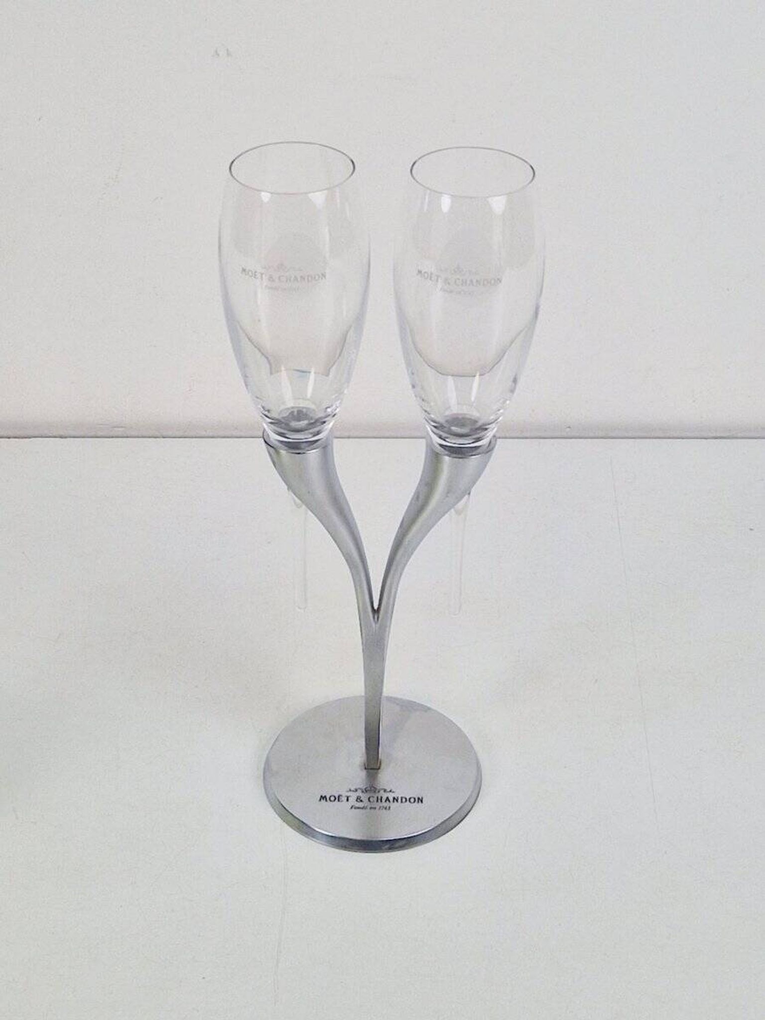 Crystal Champagne Flutes in Holder by Philippe Di Meo for Moët & Chandon, 1980s, Set of 2
