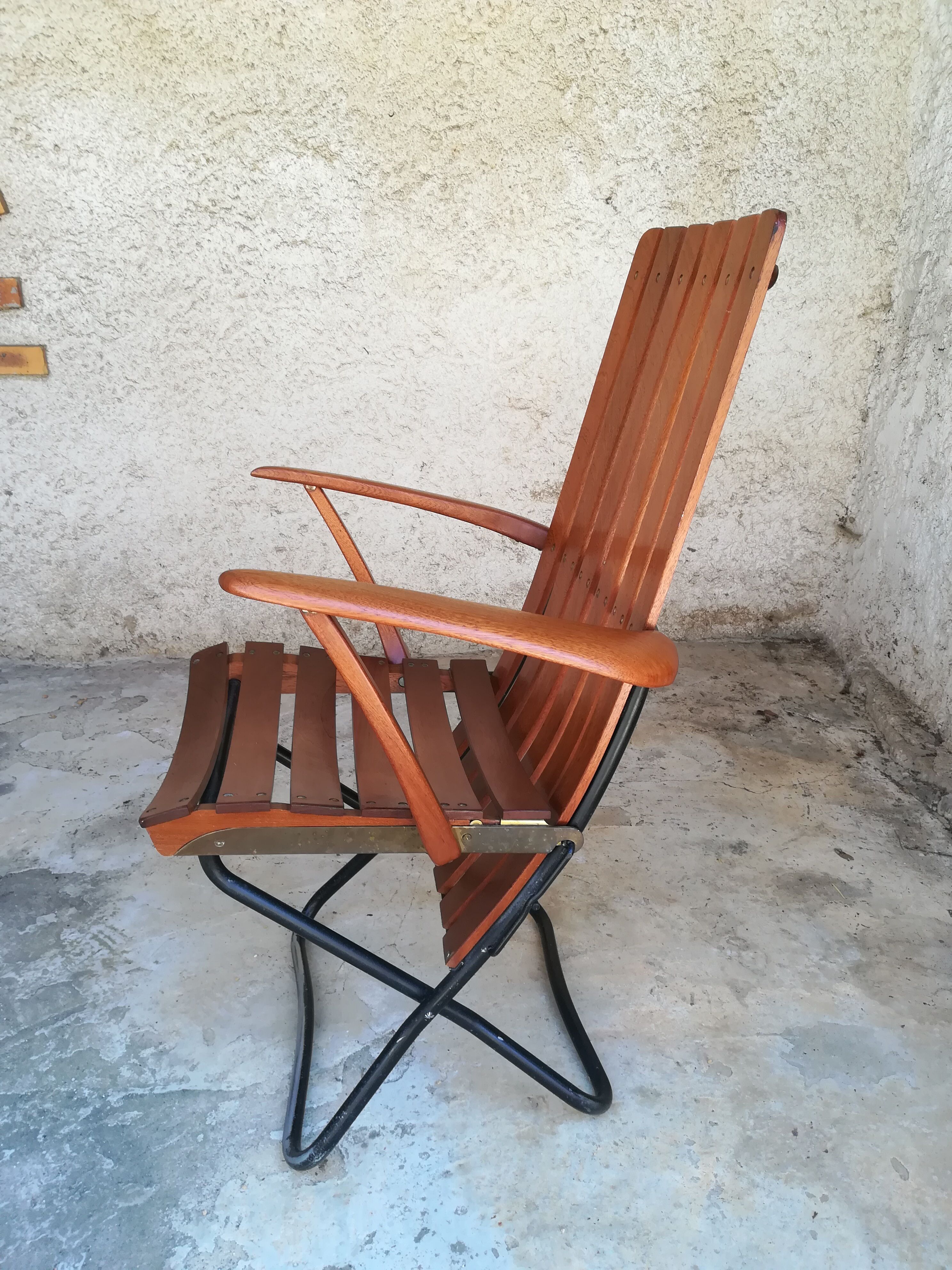 Teak wood folding armchair