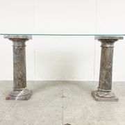 Vintage marble column console table Italy, 1960s