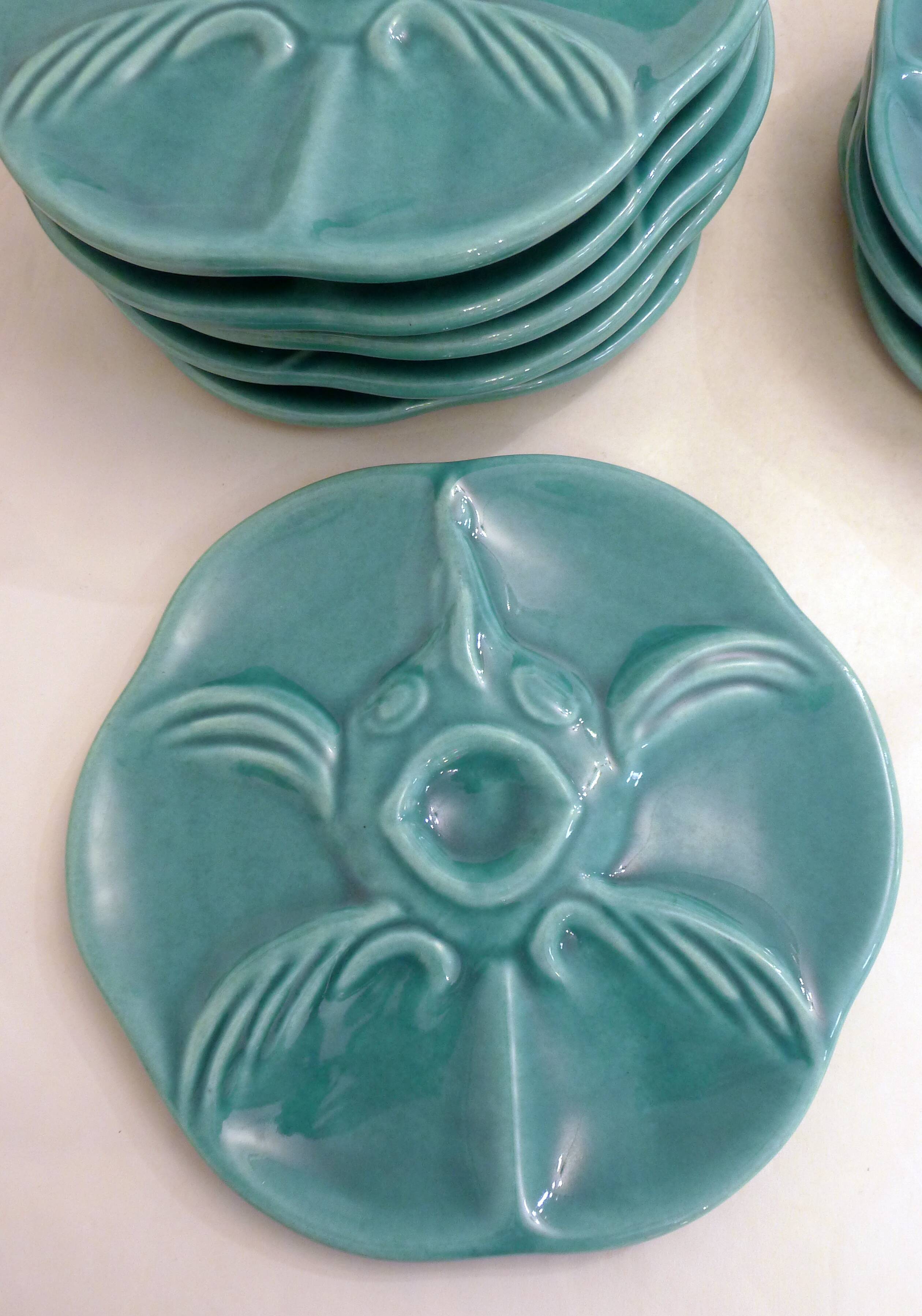 Oyster service Fish in faience barbotine 1950s