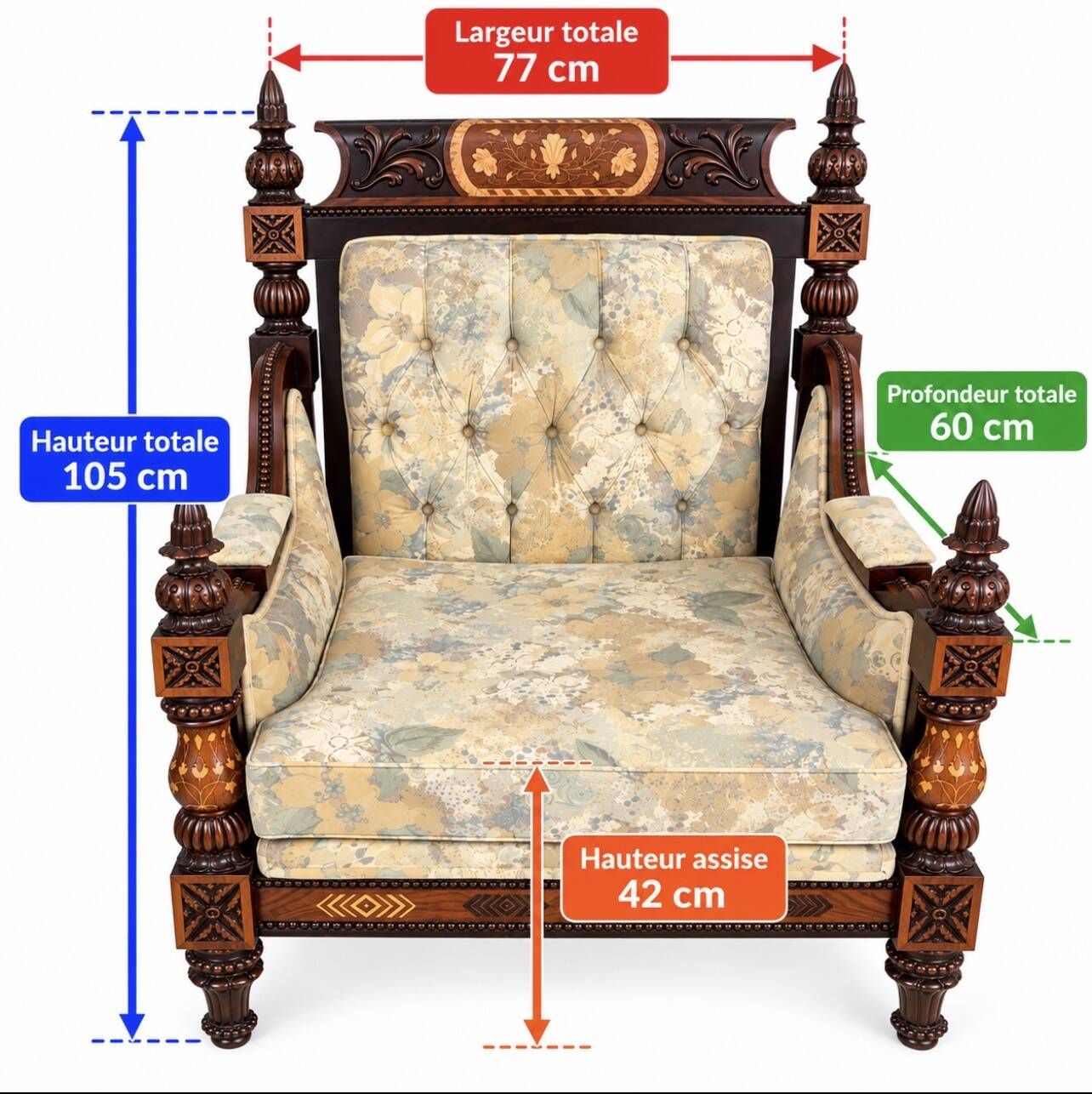 Single-seater armchair in hand-carved wood - Chiniot, Pakistan